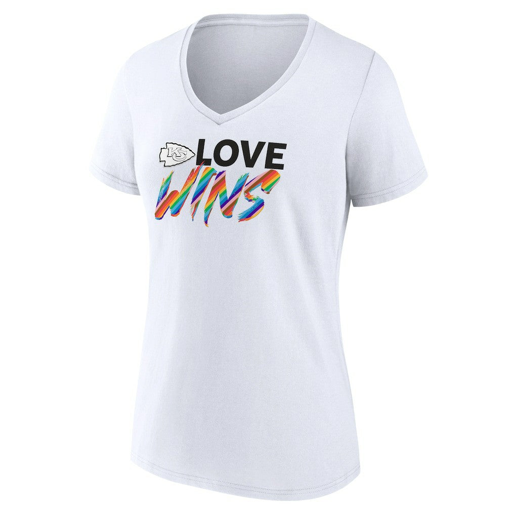 Kansas City Chiefs Women's Love Wins V-Neck T-Shirt White