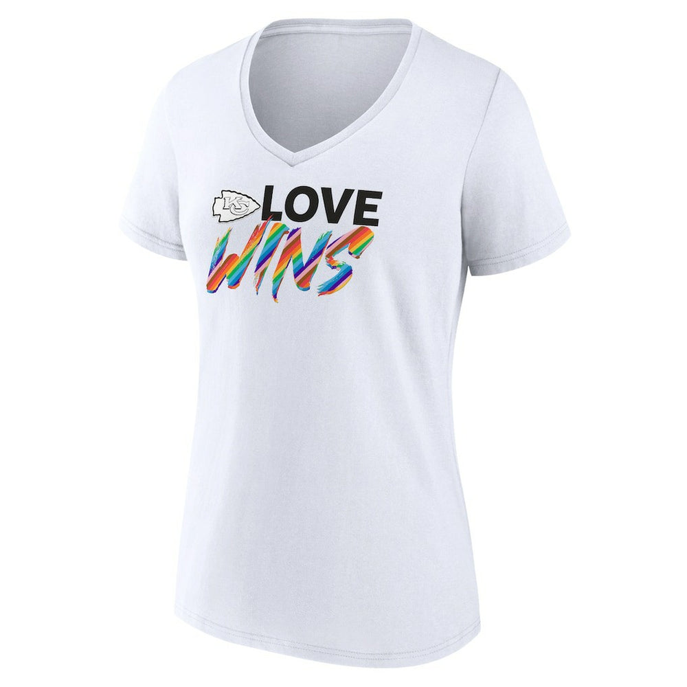 Kansas City Chiefs Women's Love Wins V-Neck T-Shirt White