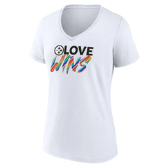 Pittsburgh Steelers Women's Love Wins V-Neck T-Shirt White