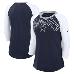 Dallas Cowboys Women's Knockout Arch Raglan Tri-Blend 3/4-Sleeve T-Shirt Navy/White