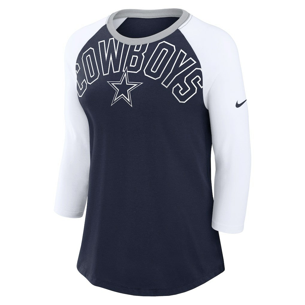 Dallas Cowboys Women's Knockout Arch Raglan Tri-Blend 3/4-Sleeve T-Shirt Navy/White