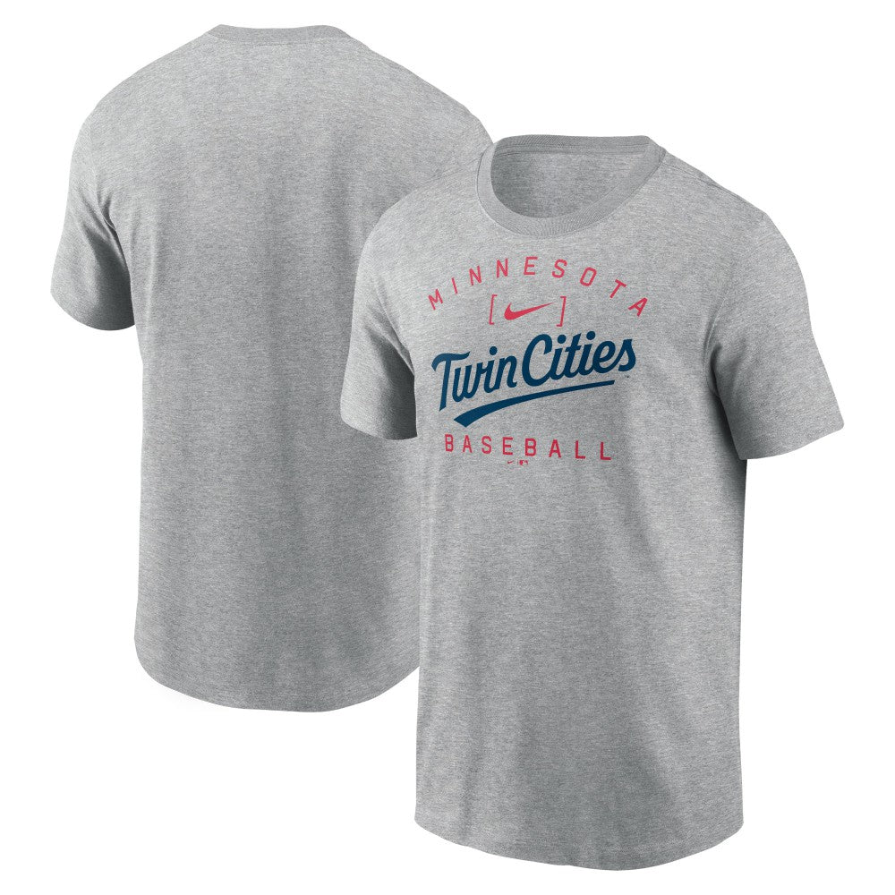 Minnesota Twins Nike Home Team Athletic Arch T-Shirt - Heather Gray T-shirts