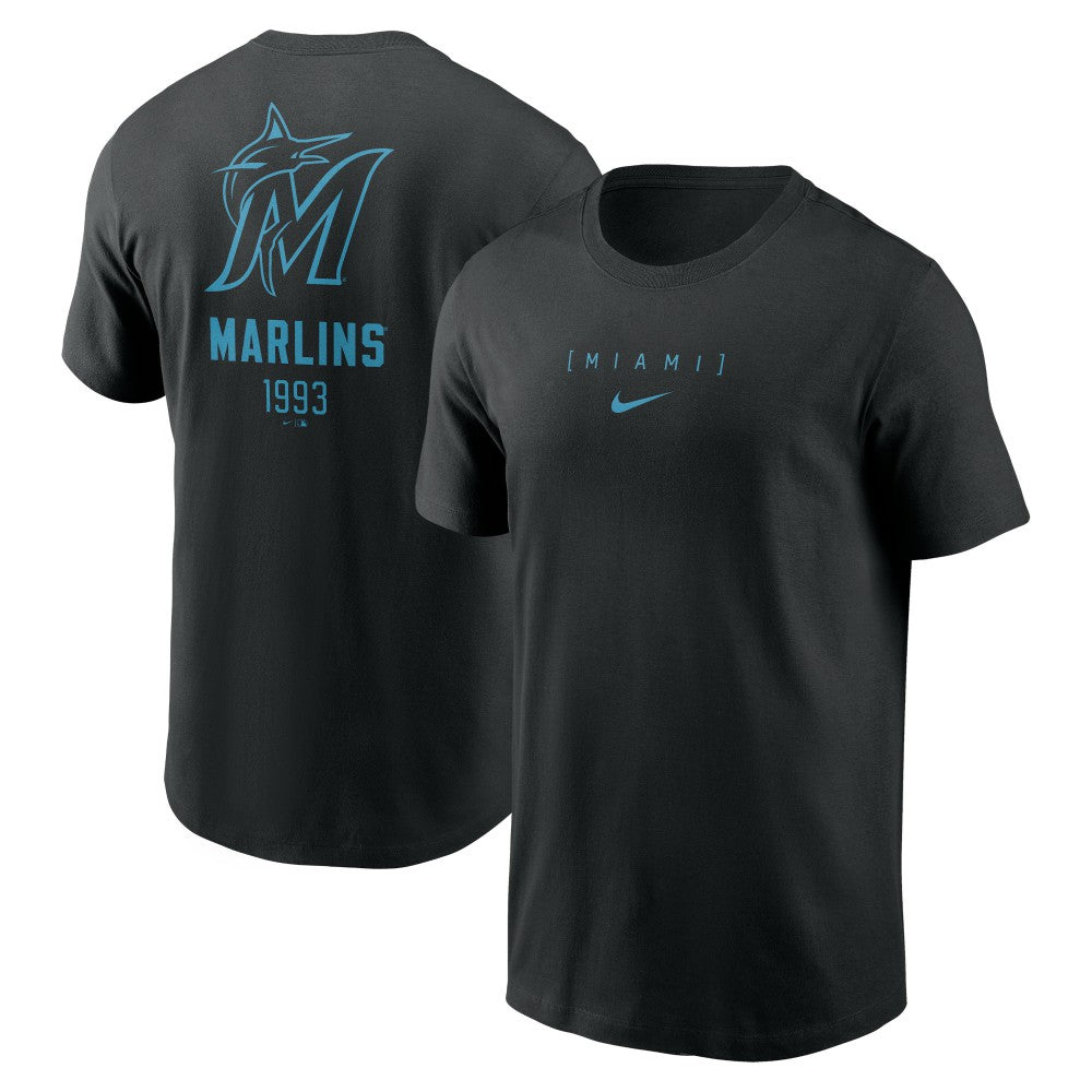 Miami Marlins Nike Large Logo Back Stack T-Shirt - Black T-shirts
