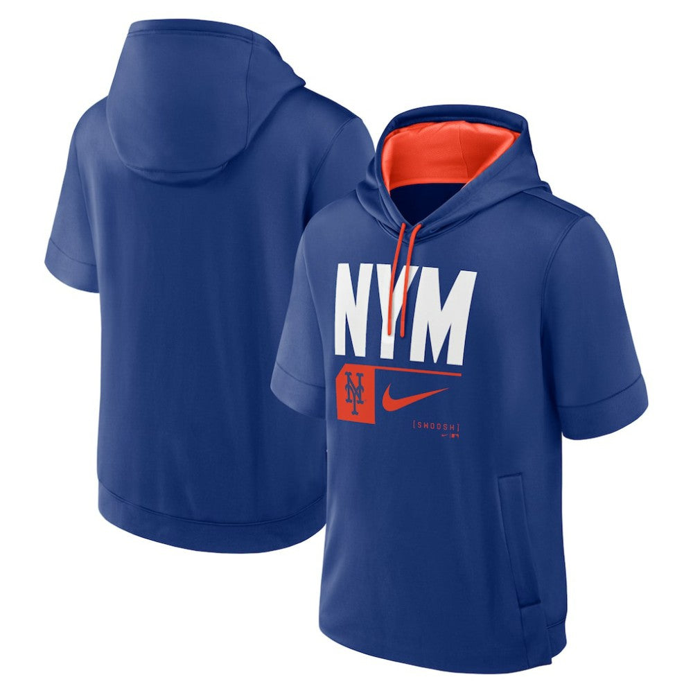 New York Mets Nike Tri Code Lockup Short Sleeve Pullover Hoodie - Royal Hoodies