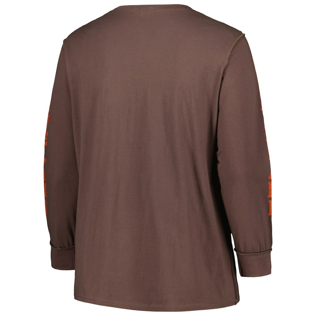 Cleveland Browns '47 Women's Plus Size Honey Cat SOA Long Sleeve T-Shirt Brown