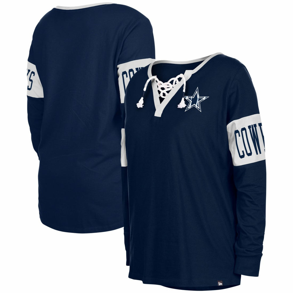Dallas Cowboys New Era Women's Lace-Up Notch Neck Long Sleeve T-Shirt Navy