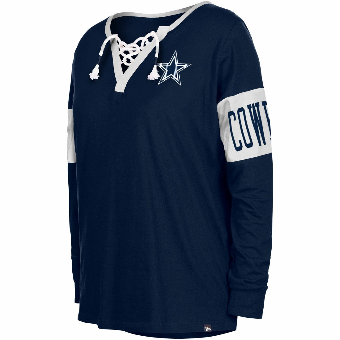 Dallas Cowboys New Era Women's Lace-Up Notch Neck Long Sleeve T-Shirt Navy