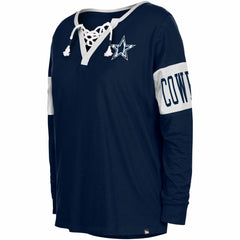 Dallas Cowboys New Era Women's Lace-Up Notch Neck Long Sleeve T-Shirt Navy