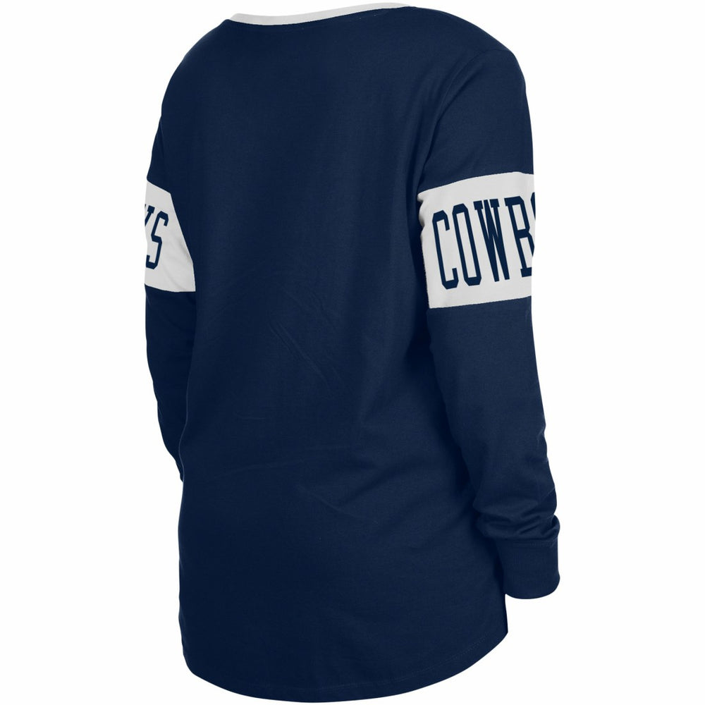 Dallas Cowboys New Era Women's Lace-Up Notch Neck Long Sleeve T-Shirt Navy