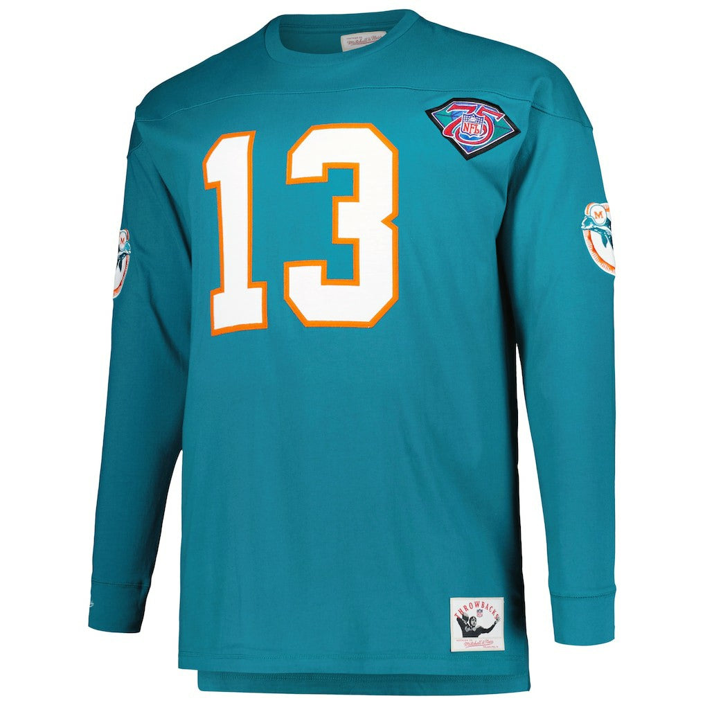 Dan Marino Miami Dolphins Big & Tall Cut & Sew Player Name & Number Long Sleeve T-Shirt Aqua