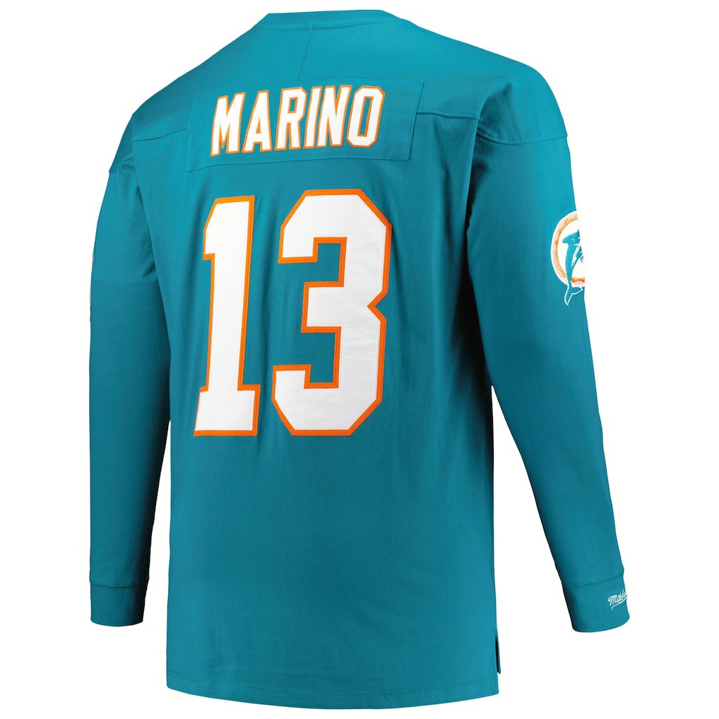 Dan Marino Miami Dolphins Big & Tall Cut & Sew Player Name & Number Long Sleeve T-Shirt Aqua