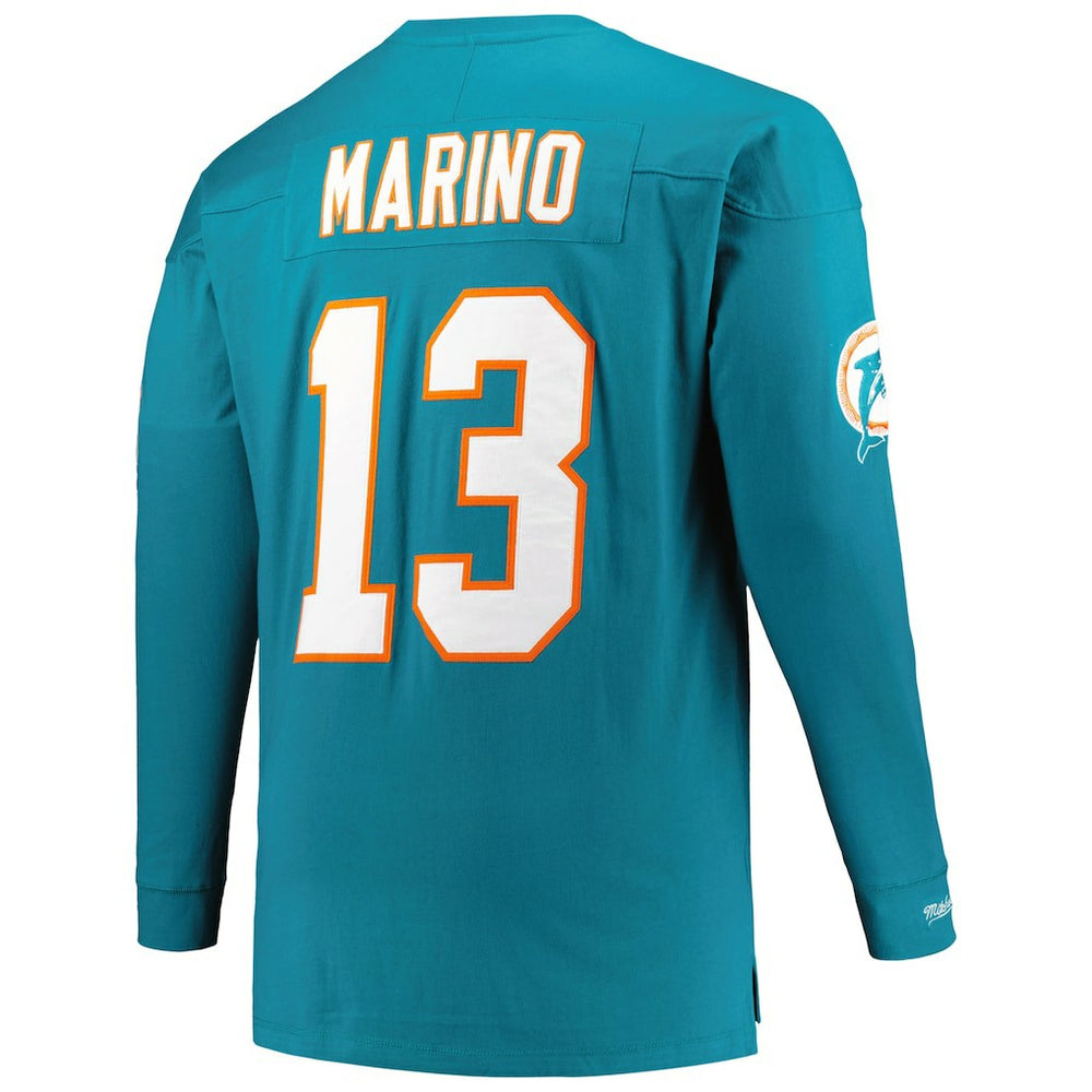 Dan Marino Miami Dolphins Big & Tall Cut & Sew Player Name & Number Long Sleeve T-Shirt Aqua