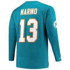 Dan Marino Miami Dolphins Big & Tall Cut & Sew Player Name & Number Long Sleeve T-Shirt Aqua