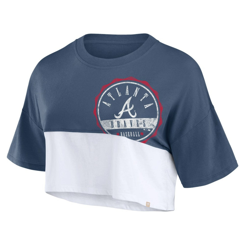 Atlanta Braves Fanatics Women's Color Split Boxy Cropped T-Shirt - Navy/White T-shirts