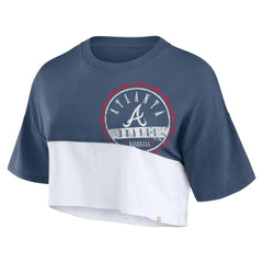 Atlanta Braves Fanatics Women's Color Split Boxy Cropped T-Shirt - Navy/White T-shirts