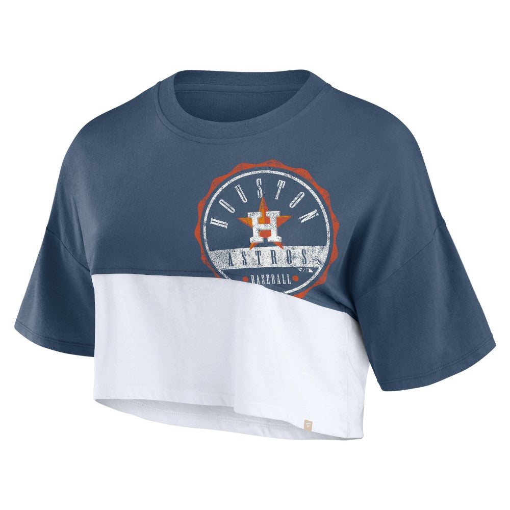 Houston Astros Fanatics Women's Color Split Boxy Cropped T-Shirt - Navy/White T-shirts