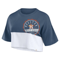 Houston Astros Fanatics Women's Color Split Boxy Cropped T-Shirt - Navy/White T-shirts