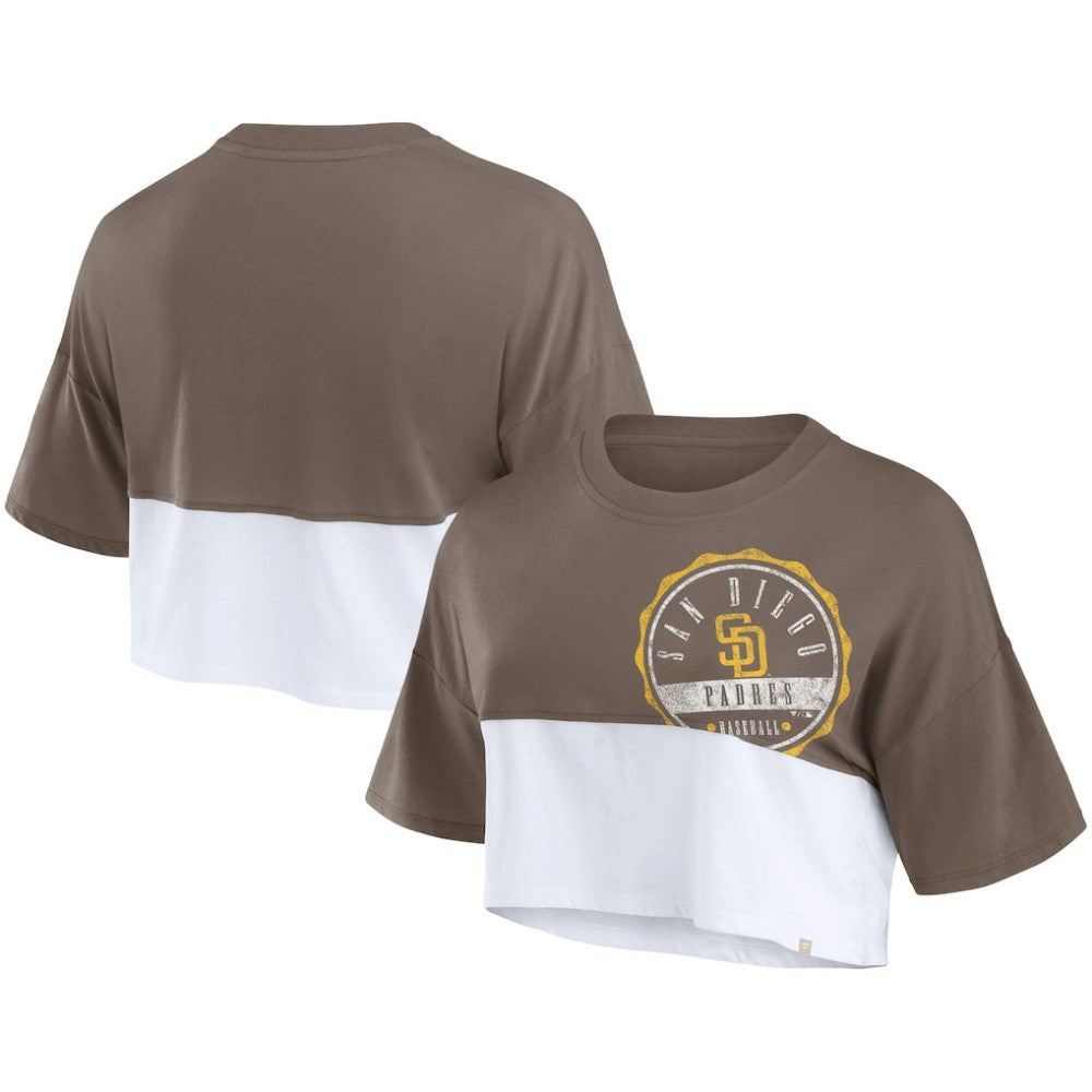 San Diego Padres Fanatics Women's Color Split Boxy Cropped T-Shirt - Brown/White T-shirts