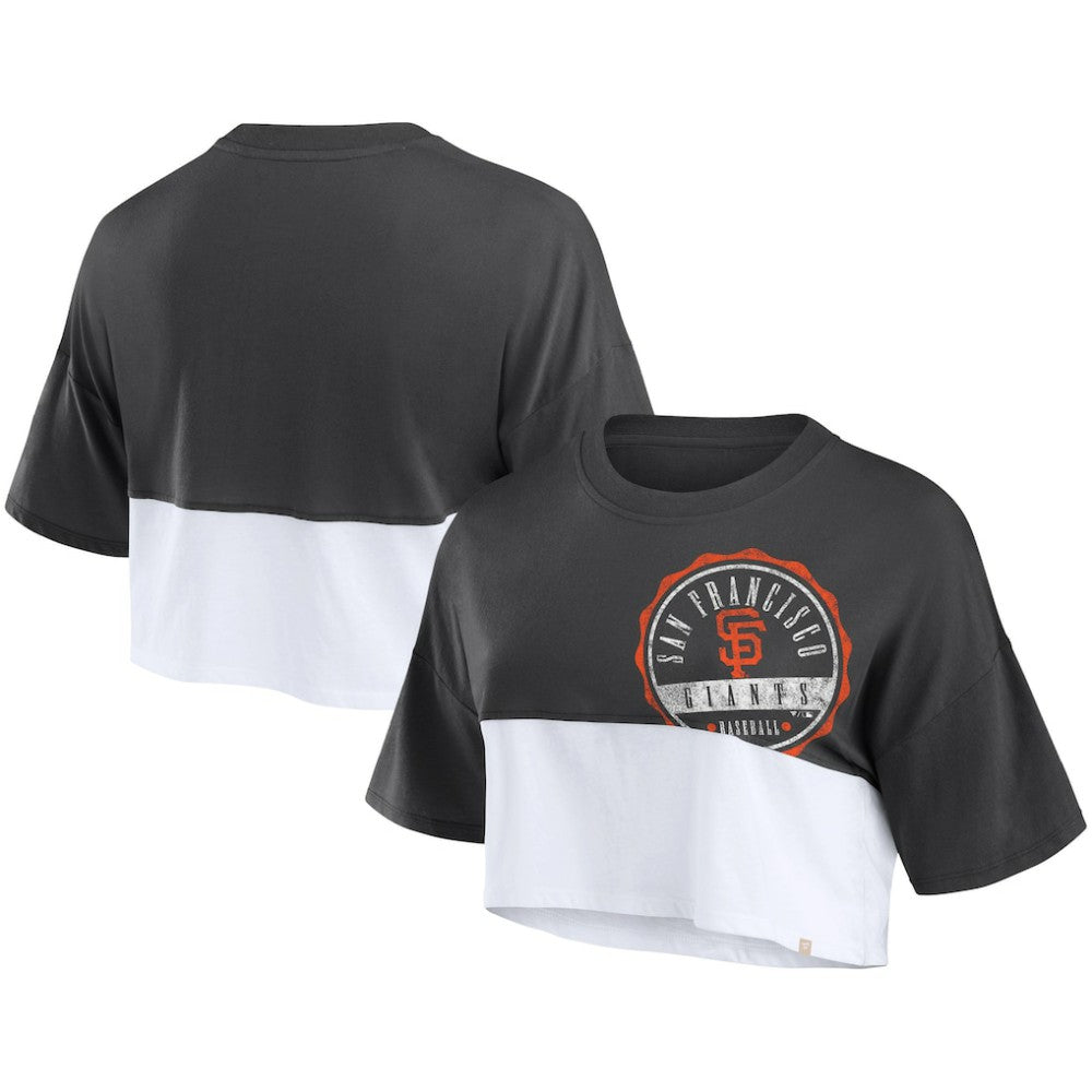 San Francisco Giants Fanatics Women's Color Split Boxy Cropped T-Shirt - Heather Black/White T-shirts