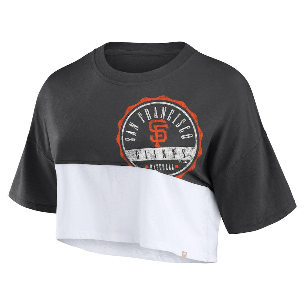 San Francisco Giants Fanatics Women's Color Split Boxy Cropped T-Shirt - Heather Black/White T-shirts