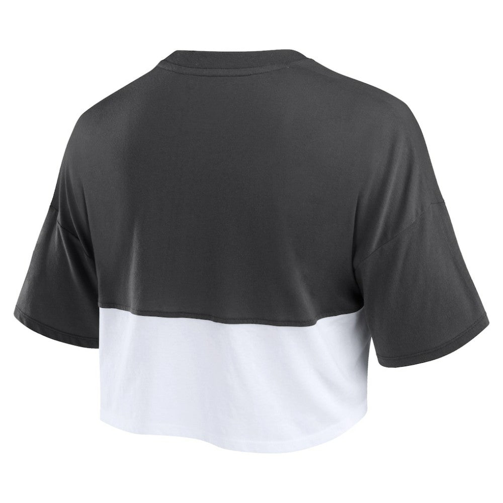 San Francisco Giants Fanatics Women's Color Split Boxy Cropped T-Shirt - Heather Black/White T-shirts