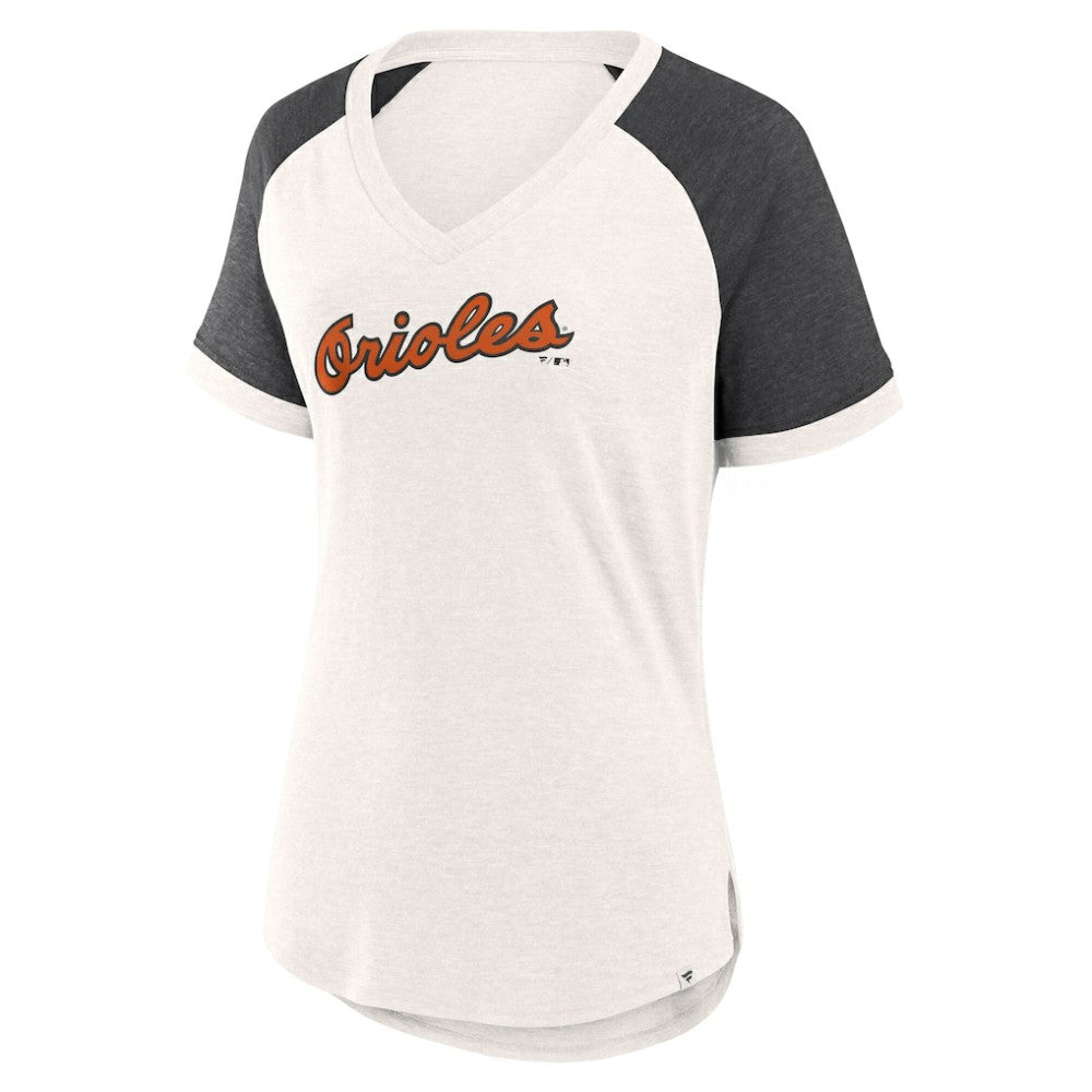 Baltimore Orioles Fanatics Women's For the Team Slub Raglan V-Neck Jersey T-Shirt - White/Black Jerseys
