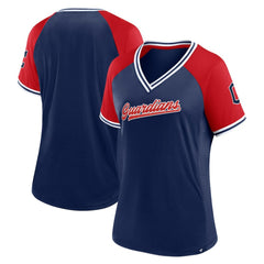 Cleveland Guardians Fanatics Women's Glitz & Glam League Diva Raglan V-Neck T-Shirt - Navy T-shirts