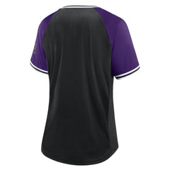 Colorado Rockies Fanatics Women's Glitz & Glam League Diva Raglan V-Neck T-Shirt - Black T-shirts