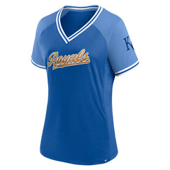 Kansas City Royals Fanatics Women's Glitz & Glam League Diva Raglan V-Neck T-Shirt - Royal T-shirts