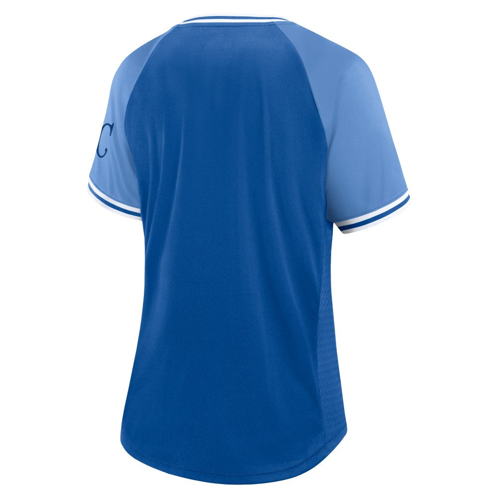 Kansas City Royals Fanatics Women's Glitz & Glam League Diva Raglan V-Neck T-Shirt - Royal T-shirts