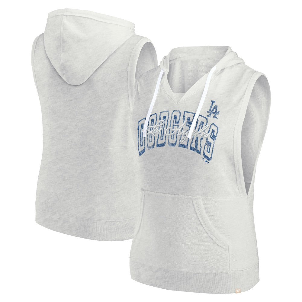 Los Angeles Dodgers Fanatics Women's Lounge Script Sleeveless Pullover Hoodie - Ash Hoodies