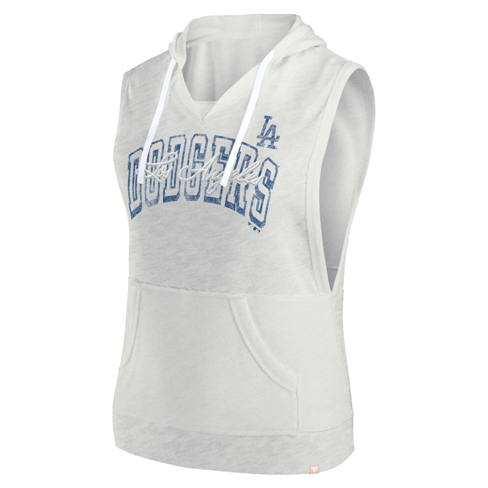 Los Angeles Dodgers Fanatics Women's Lounge Script Sleeveless Pullover Hoodie - Ash Hoodies