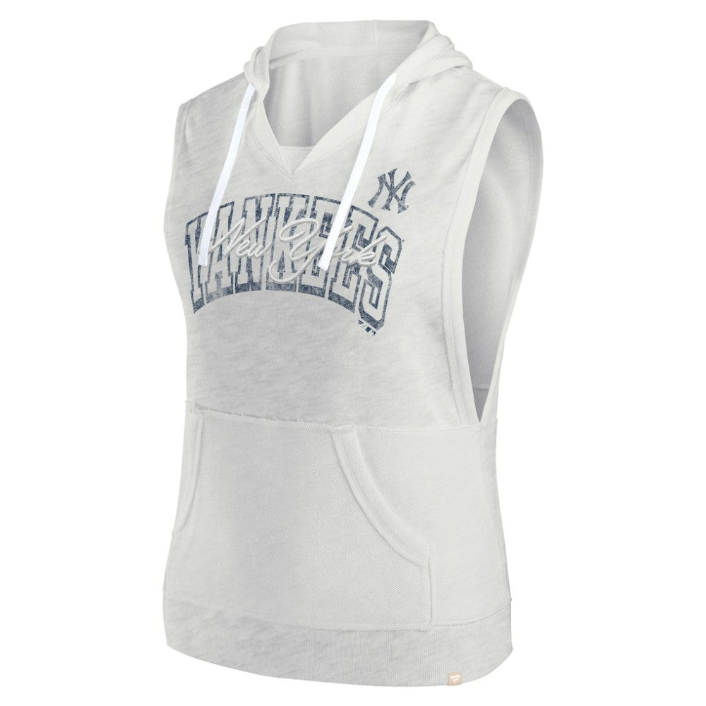 New York Yankees Fanatics Women's Lounge Script Sleeveless Pullover Hoodie - Ash Hoodies