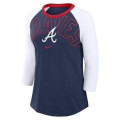 Atlanta Braves Nike Women's Knockout Arch 3/4-Sleeve Raglan Tri-Blend T-Shirt - Navy/White T-shirts