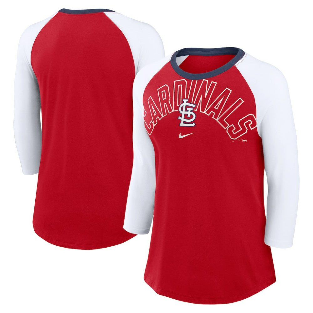 St. Louis Cardinals Nike Women's Knockout Arch 3/4-Sleeve Raglan Tri-Blend T-Shirt - Red/White T-shirts