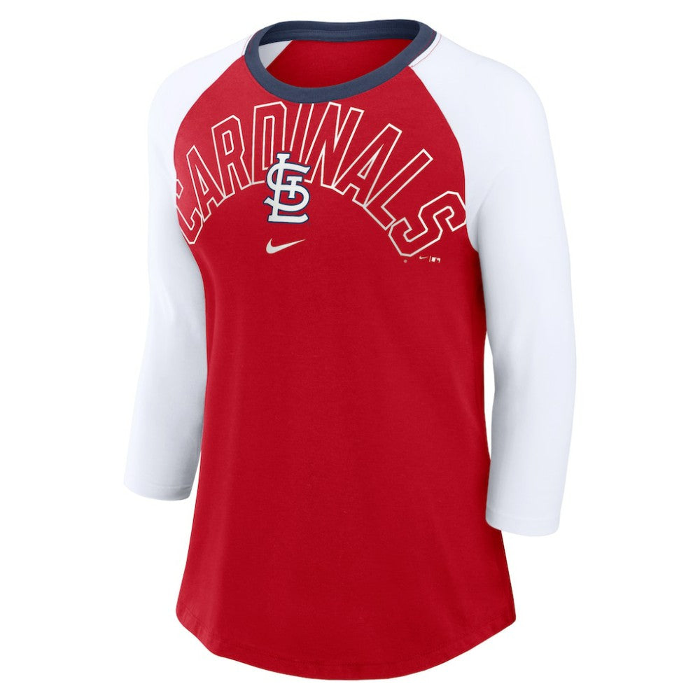 St. Louis Cardinals Nike Women's Knockout Arch 3/4-Sleeve Raglan Tri-Blend T-Shirt - Red/White T-shirts