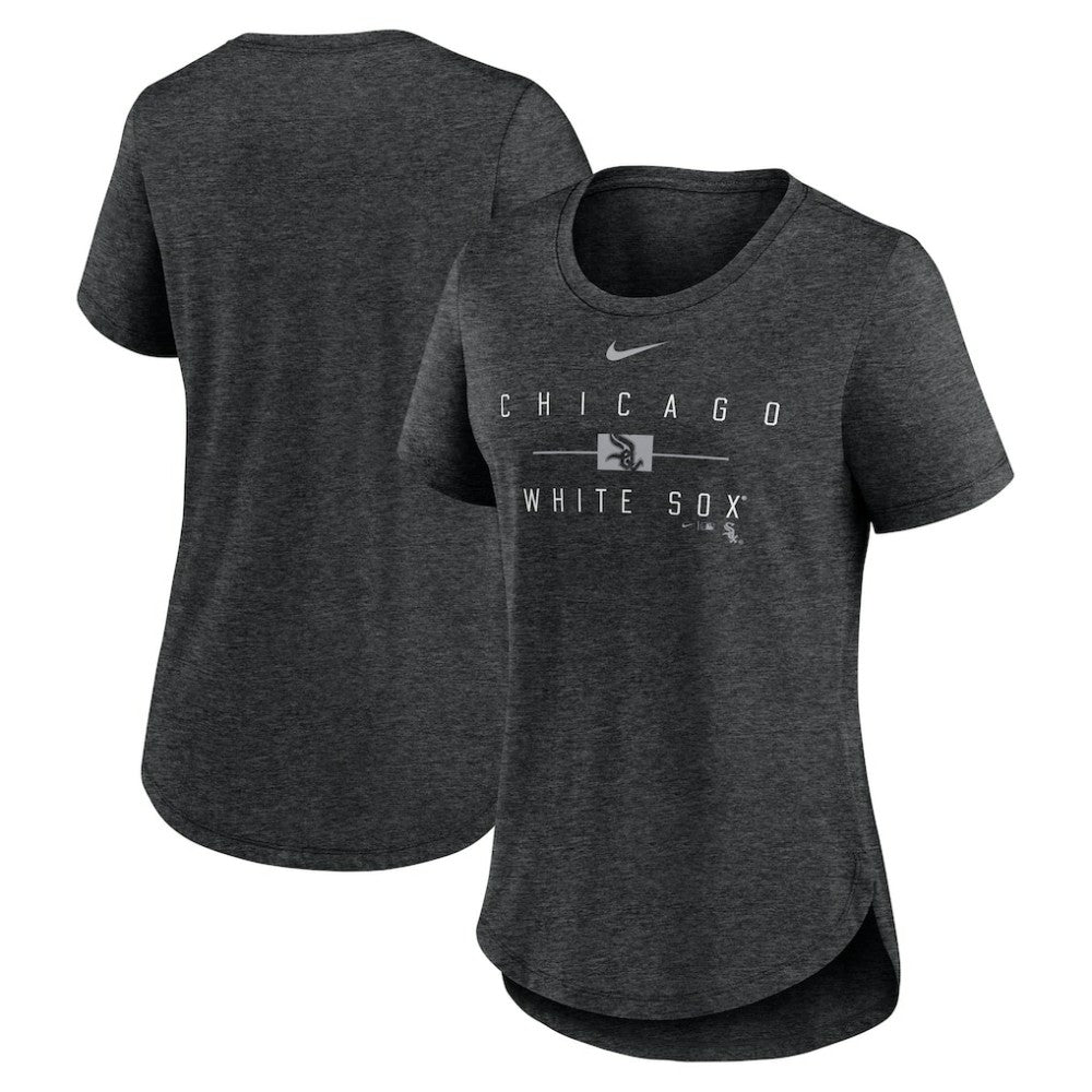 Chicago White Sox Nike Women's Knockout Team Stack Tri-Blend T-Shirt - Heather Black T-shirts