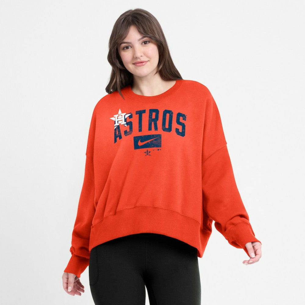 Houston Astros Nike Women's Oversized Cropped Pullover Sweatshirt - Orange Pullover