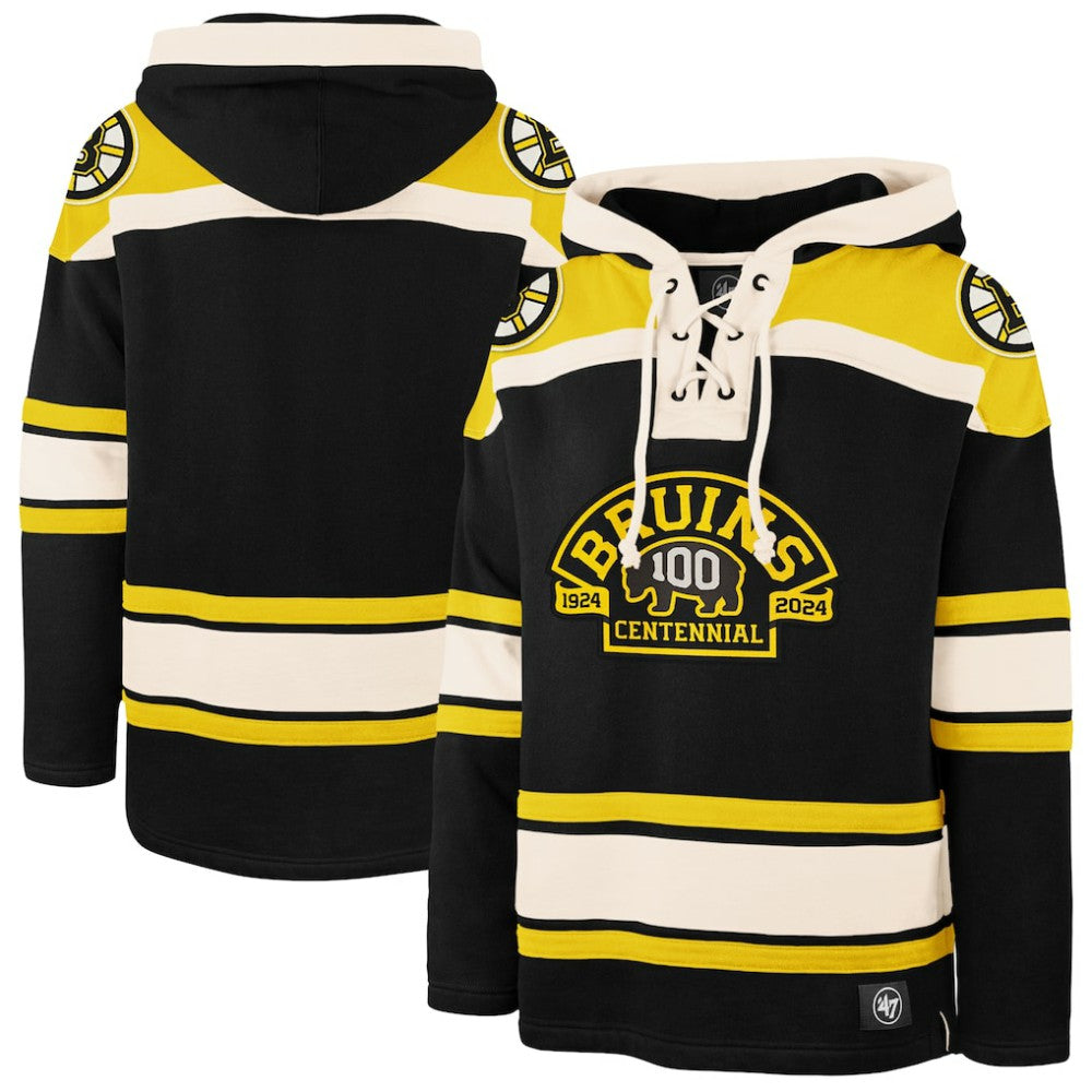 NHL Boston Bruins '47 100th Anniversary Superior Lacer Pullover Hoodie - Black