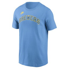 Milwaukee Brewers Nike Cooperstown Collection Wordmark T-Shirt - Powder Blue T-shirts