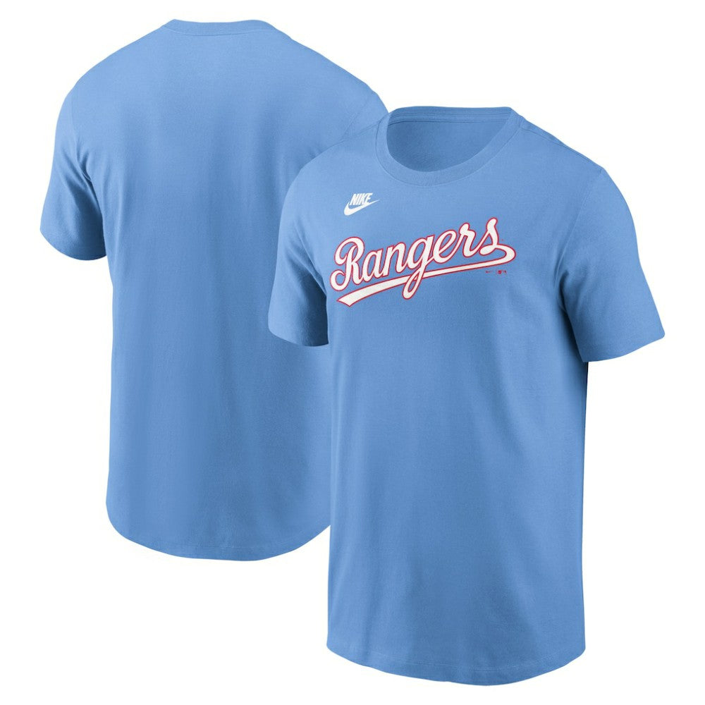 Texas Rangers Nike Cooperstown Collection Wordmark T-Shirt - Light Blue T-shirts