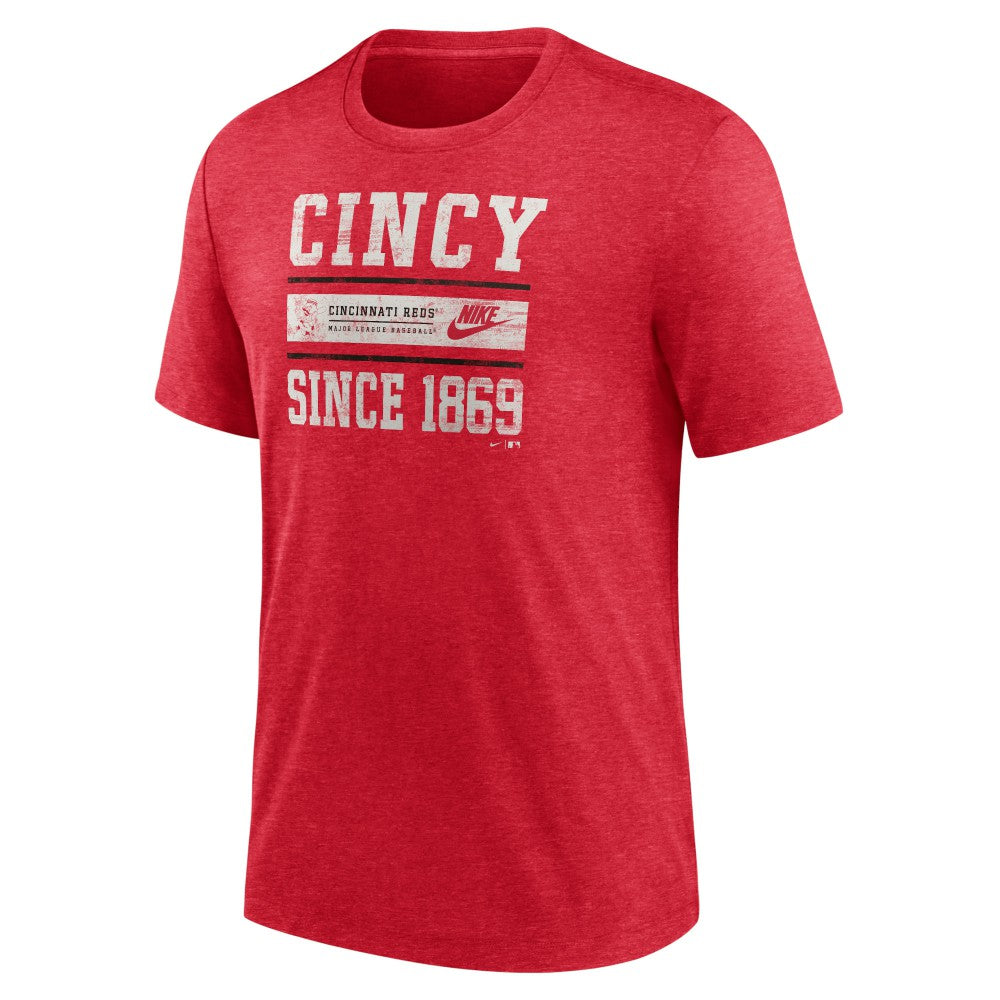 Cincinnati Reds Nike Cooperstown Collection Local Stack Tri-Blend T-Shirt - Heather Red T-shirts