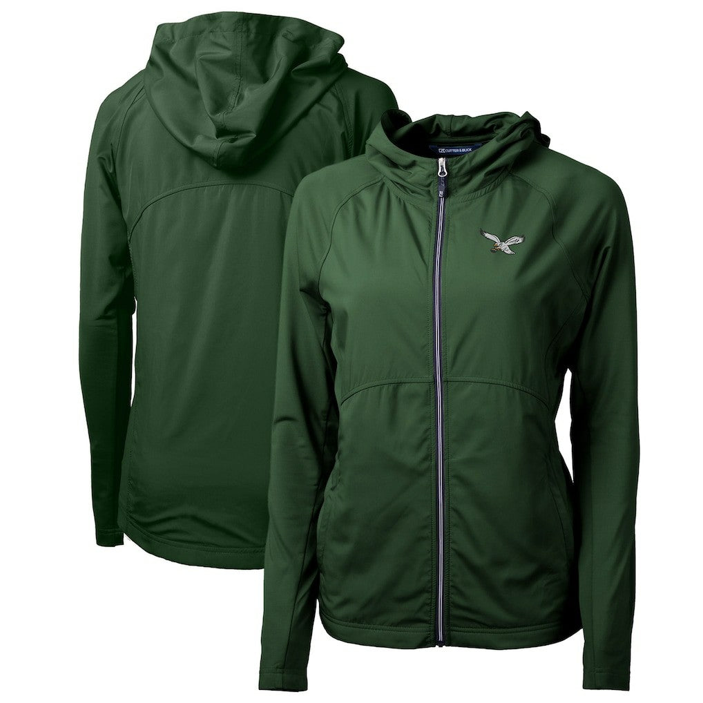 Philadelphia Eagles Cutter & Buck Women's Gridiron Classics Logo Adapt Eco Knit Hybrid Recycled Full-Zip Hoodie Hunter Green