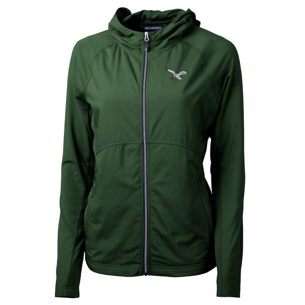 Philadelphia Eagles Cutter & Buck Women's Gridiron Classics Logo Adapt Eco Knit Hybrid Recycled Full-Zip Hoodie Hunter Green