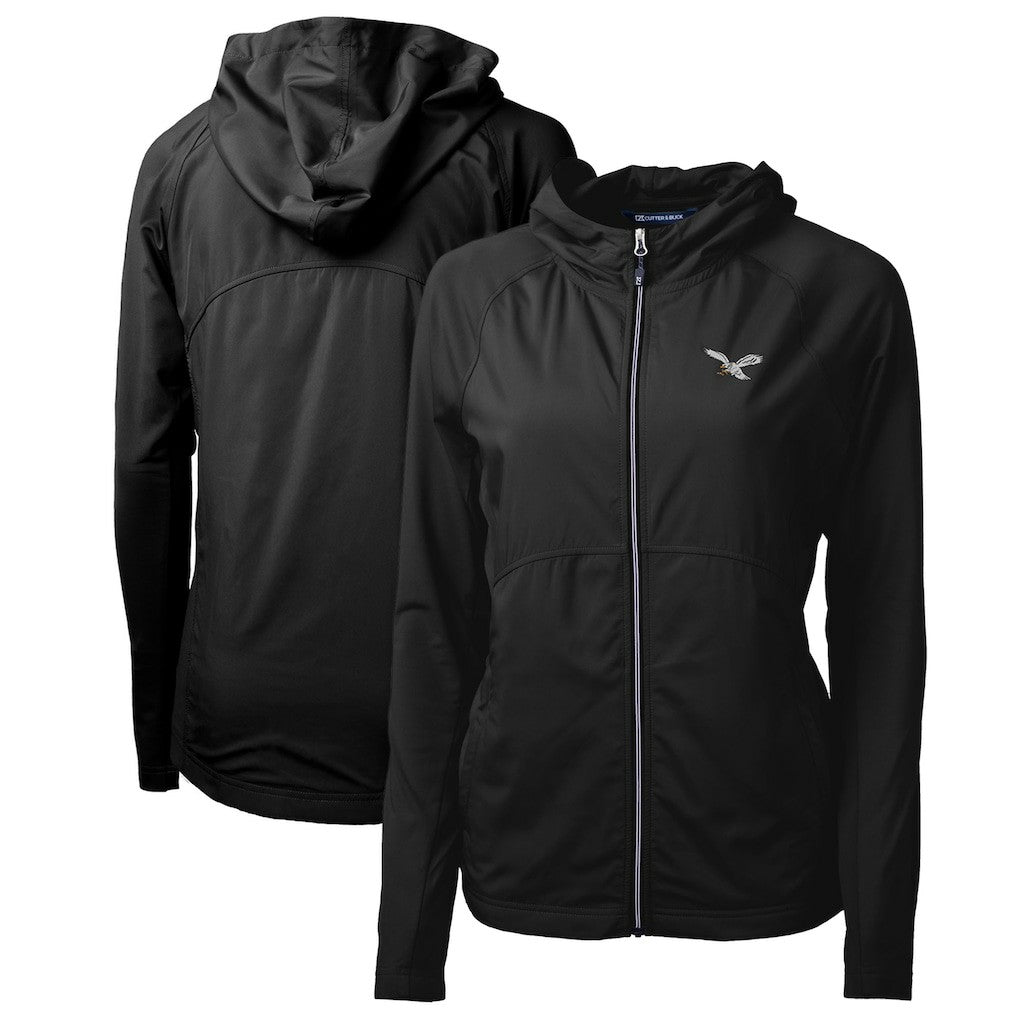 Philadelphia Eagles Cutter & Buck Women's Gridiron Classics Logo Adapt Eco Knit Hybrid Recycled Full-Zip Hoodie Black