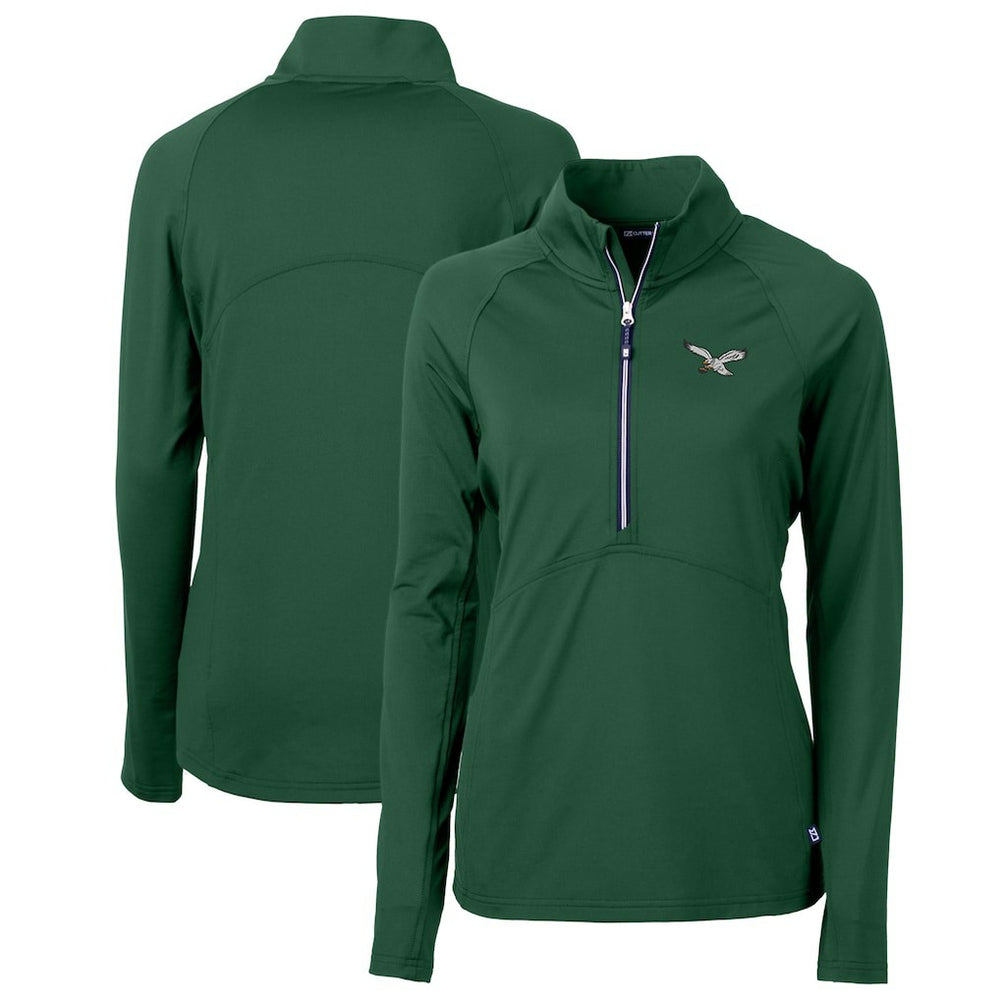 Philadelphia Eagles Cutter & Buck Women's Gridiron Classics Logo Adapt Eco Knit Stretch Recycled Half-Zip Pullover Top Green