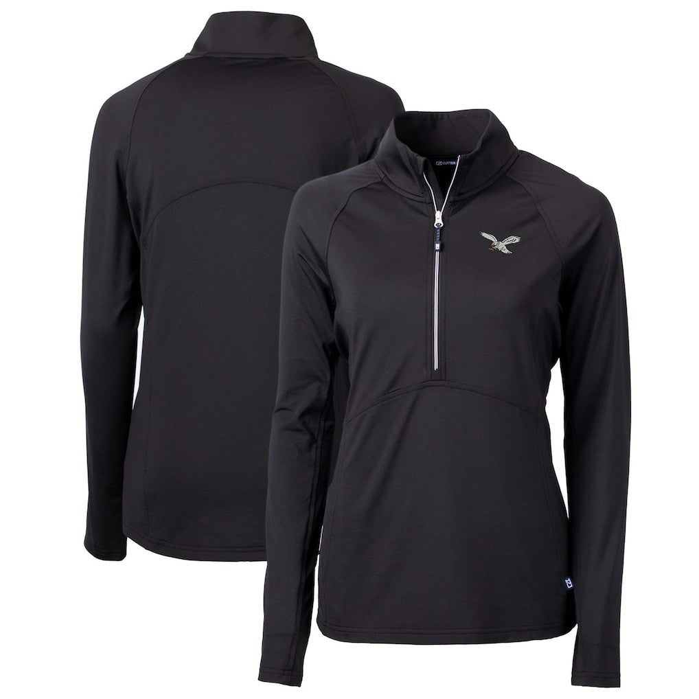 Philadelphia Eagles Cutter & Buck Women's Gridiron Classics Logo Adapt Eco Knit Stretch Recycled Half-Zip Pullover Top Black