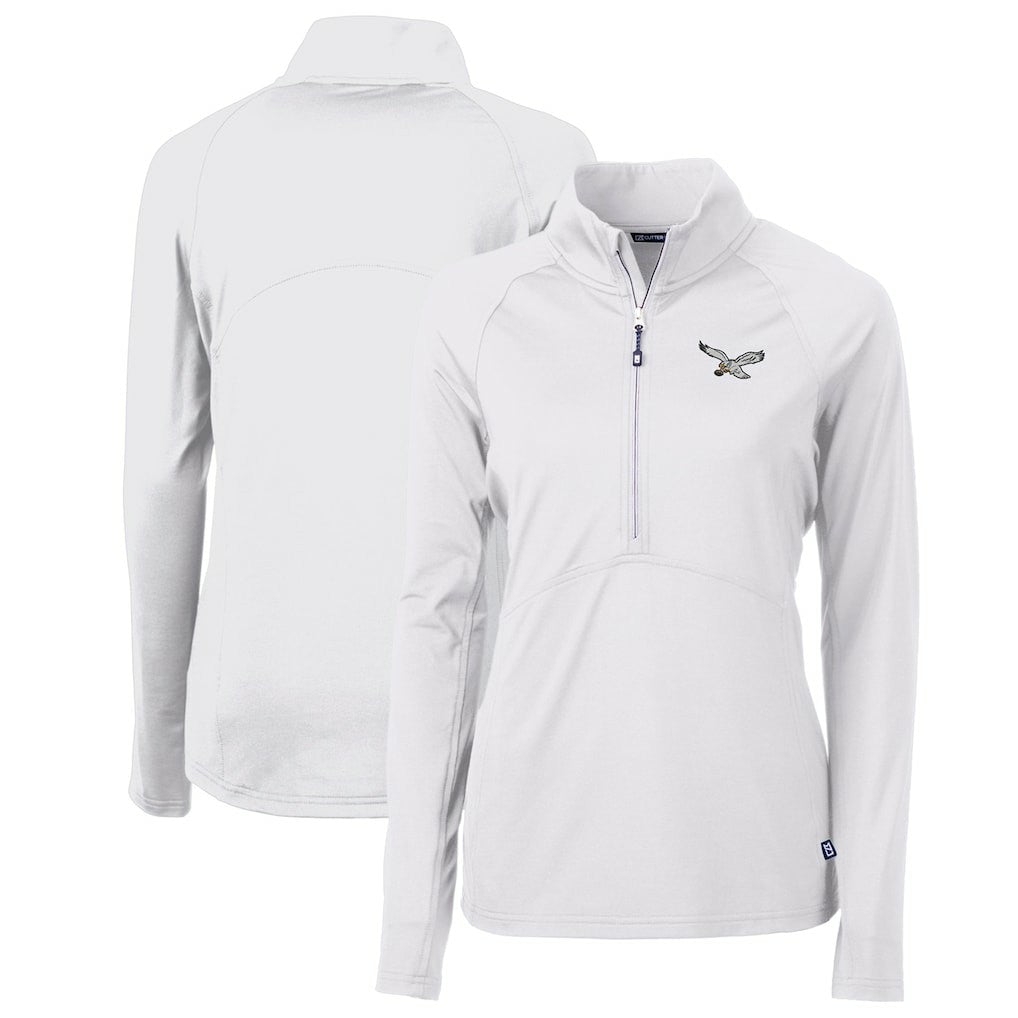 Philadelphia Eagles Cutter & Buck Women's Gridiron Classics Logo Adapt Eco Knit Stretch Recycled Half-Zip Pullover Top White