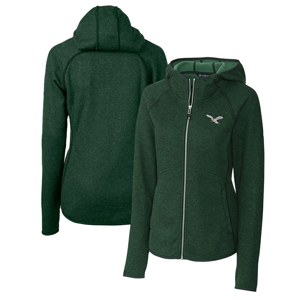 Philadelphia Eagles Cutter & Buck Women's Gridiron Classics Logo Mainsail Sweater-Knit Full-Zip Hoodie Green