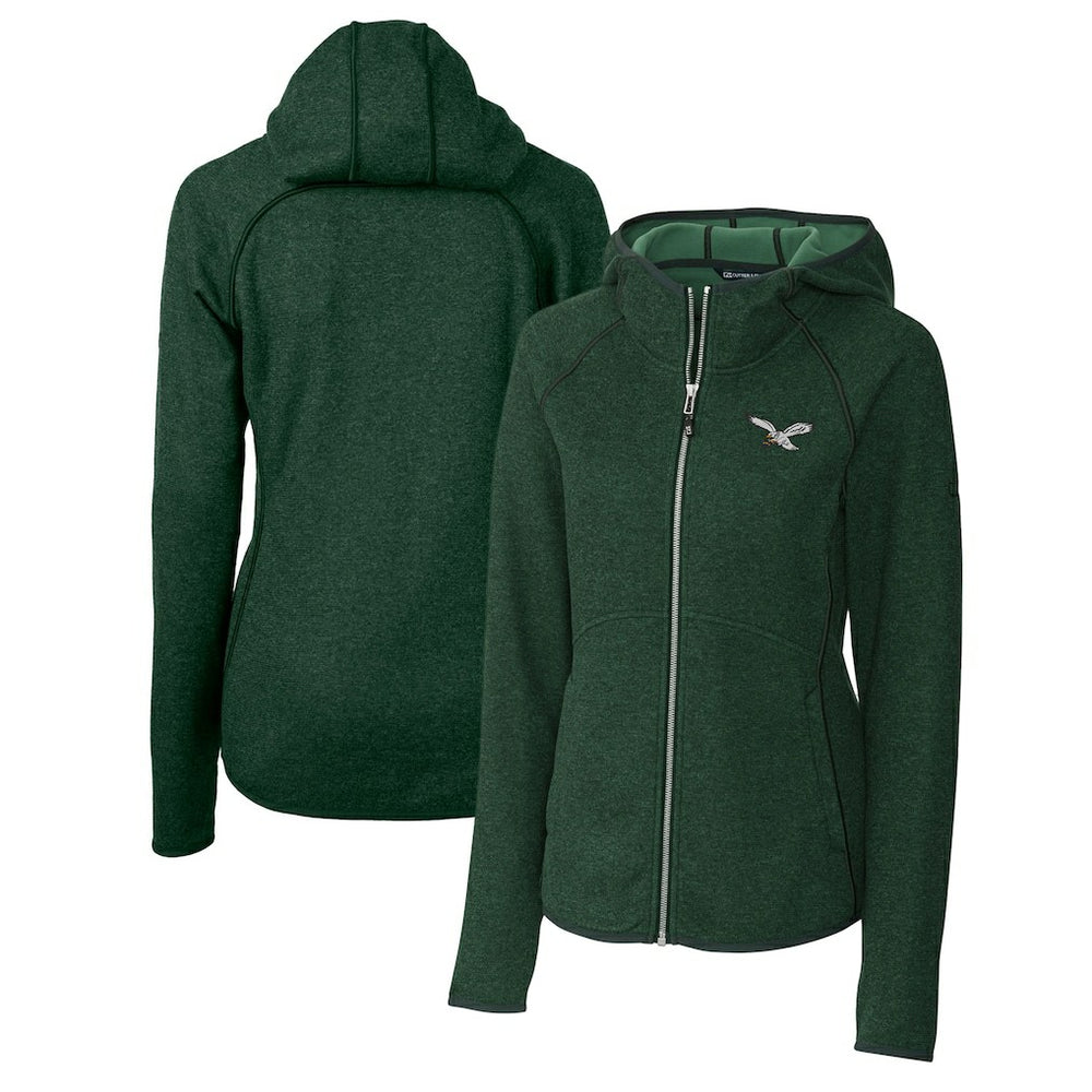 Philadelphia Eagles Cutter & Buck Women's Gridiron Classics Logo Mainsail Sweater-Knit Full-Zip Hoodie Green